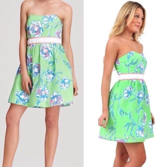 Lilly Pulitzer Langley Silk Cotton Blend Dress in New Green Tossed Size 0 NWT - Picture 2 of 13